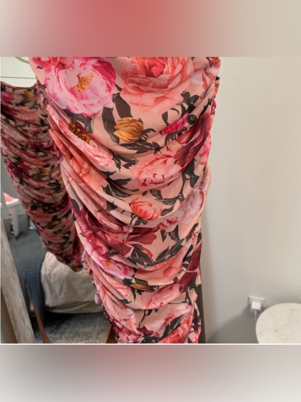 Express Pink Floral Ruched Midi Skirt - Picture 9 of 9